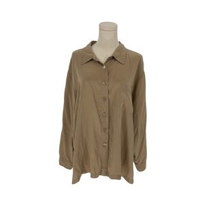 Stephanie Andrews Silk Button Down Shirt Tan Vintage Oversized Size X